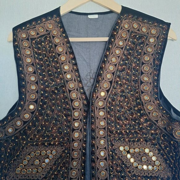 💙 Velvet Embellished Vest Size XL Boho Hippie Festive - Picture 2 of 9